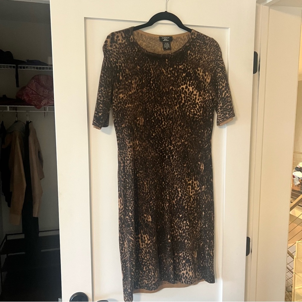 Leopard Print Women's Dress- cashmere midi dress